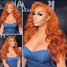 34 Inch Ginger Lace Front Wigs Human Hair Pre Plucked 350 Body Wave Glueless Wigs Human Hair For Black Women #350 Ginger Body Wave Lace Front Wigs 4/27 Colored 13x4 Human Hair Lace Front Wigs 200% Density Highlight 13x4 Human Hair Lace Front Wigs - S350 - 查看 11