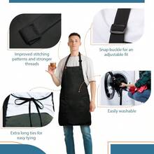 Cotton Linen Aprons With Pockets For Baking Funny Printed Aprons For BBQ Parties Adjustable Cotton Chef Aprons With 2 Pockets And Complimentary Bandana Kitchen Apron For Women And Men Insulated Aprons For Hot Food Handling - 2個裝-紅色 - 查看 3