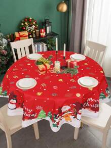 1pc Christmas Round Tablecloth,Christmas Decoration Table Runner, Santa Claus Christmas Snowman Style Merry Christmas Table Cover, Christmas Party Table Dining Room Decor Table Cloth, Christmas Home Decor, Christmas Kitchen Decoration, Christmas Gifts,Christmas Ornaments, Christmas Table Center Decoration, 2026 New Year Decoration