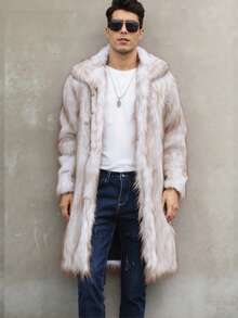 Nuevo abrigo largo de cuello cuadrado de piel sintética para hombre, otoño e invierno - Blanco - Ver 2