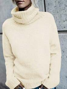PiePieBuy Womens Oversized Turtleneck Pullover Sweater Cable Knit Long Sleeve Sweater Tops - White - View 2