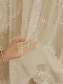 1 件双层 100% 遮光无钻窗帘，浪漫蕾丝透明顶层和自粘轻质底层面料，隐私保护和遮阳，自粘便携式窗帘适用于门、卧室、客厅、办公室、地下室、厨房、变暗房间、秋季装饰、秋季装饰、房间装饰 - 米色 - 查看 9