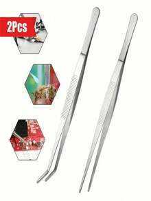 A Set Of Long Stainless Steel Tweezers Including A Pair Of Elbow Tweezers And A Pair Of Straight Tweezers Is Suitable For Outdoor Bonsai Tools, Repair, Barbecue, DIY Beaded Jewelry Tools, Etc. - Multicolor - View 5