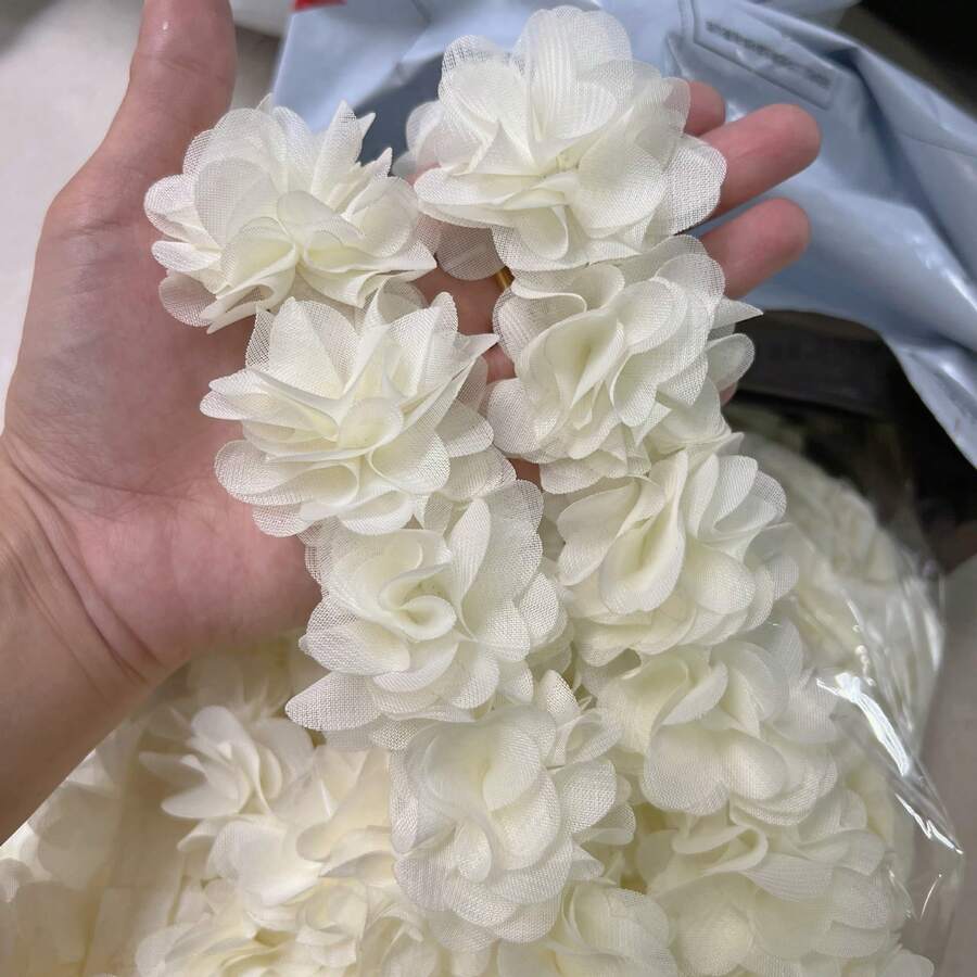 1米/39.37英寸 3D雪纺蕾丝花，手持花卉装饰，适用于鞋子、帽子、服装DIY，以及作为服装配饰或泳装装饰