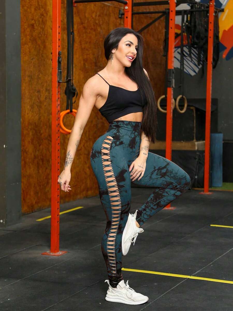 Yoga Leggings Gym Sports Pants Tie Dye Aurora Butt Lifting Seamless High Waist YI-028 - 墨綠色 - 查看 1