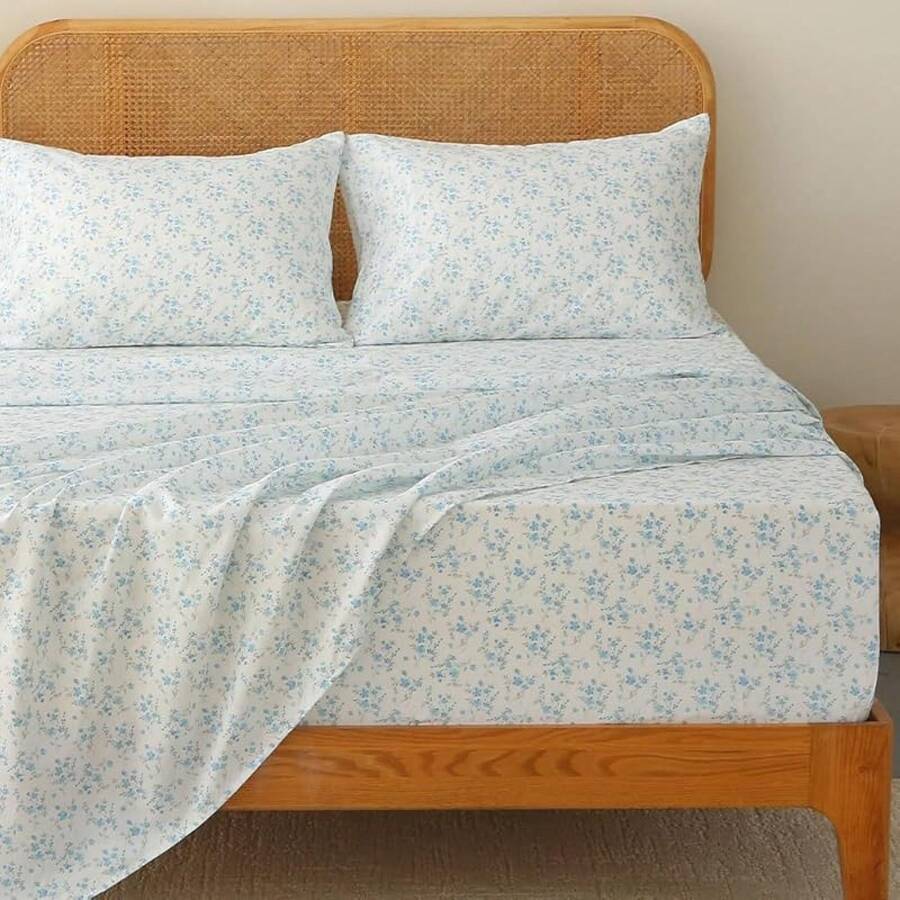 Black Sheets, Deep Pocket, 1800 Thread Count, Soft Breathable, Cute Printed Boho Farmhouse Bed Sheets, Up To 18 Inch - Blue - View 1