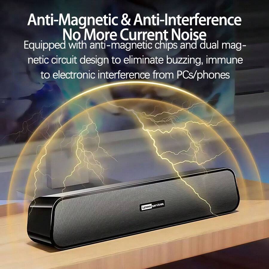 Lenovo Altavoz B01 con controladores duales, sonido potente, fuente de alimentación USB y transmisión dos en uno, cuerpo delgado, ahorra espacio, versátil para la oficina y el entretenimiento. - Negro - Ver 1