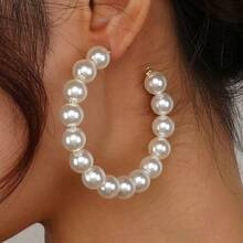 European And American Large Circle Pearls, Fashionable And Exaggerated Circle Pearl Earrings, Girls' Pearl Jewelry, Pearl Earrings, Suitable For Daily Wear, Suitable For Parties And Holidays As Gifts - 白色 - 查看 2