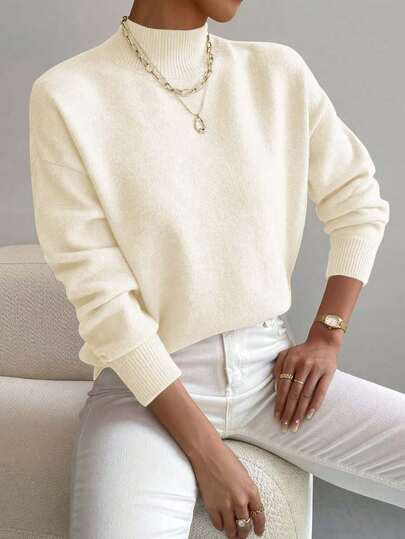 Women's Fashionable, Elegant And Versatile Crew Neck Knit Sweater, Autumn/Winter