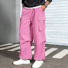 Zando Baggy Cargo Pants Men Parachute Pants Loose Fit Hop Harem Joggers With Pockets Streetwear - 粉色 - 查看 7