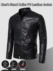 Men's Casual PU Leather Jacket, Vintage Motorcycle Jacket, Autumn/Winter
