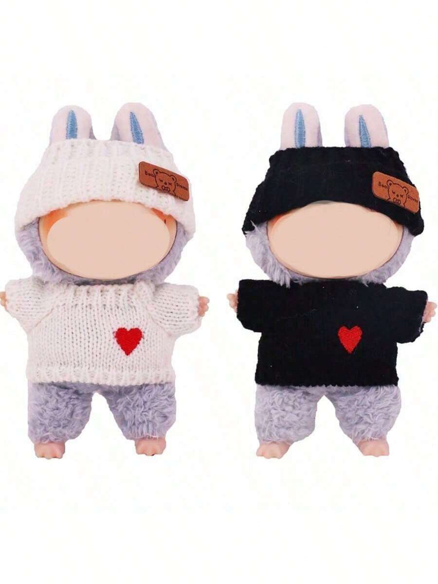 圣诞礼物（仅衣服）]第一代/第二代盲盒拉布拉布派对娃娃衣服，拉布拉布爱心毛衣，熊标志帽子（不含娃娃） - 彩色 - 查看 1