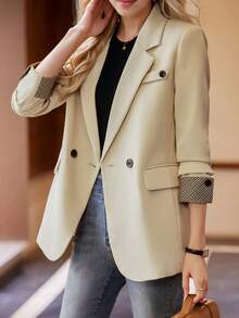 Casual Beige Blazer Jacket For Women, Fashionable Loose Design, Spring/Autumn 2025 New Arrival