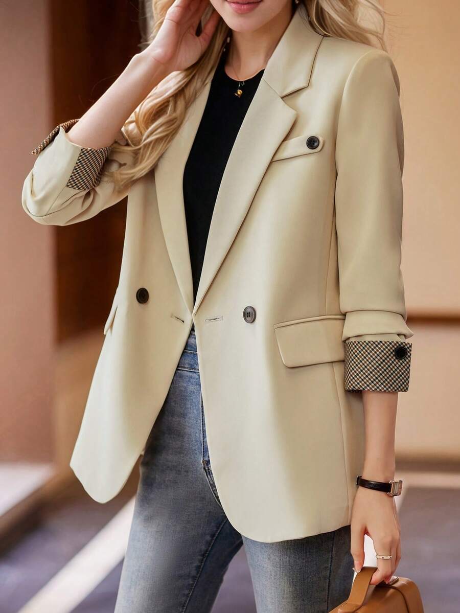 Casual Beige Blazer Jacket For Women, Fashionable Loose Design, Spring/Autumn 2025 New Arrival