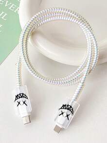5pcs Black/White/Pink Pattern Cable Protectors, Compatible With IPhone 13/12/11, 18W -Free Charging Accessory, Plastic, Fashionable Gift For Boyfriend/Girlfriend - UK Version - Multicolor - View 7