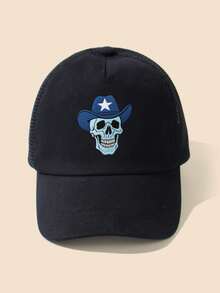 1PC Kids' Mesh - Back Baseball Cap With Skull Cowboy Heat - Transfer Print – Halloween Western Style, Breathable For Back To School, Trick - Or - Treat & Costume Parties - Skull-cowboy Hat - View 1