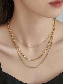 Fashion 3-In-1 Multi-Layer Necklace For Women, Suitable For Daily Party Wear, Matching With Sweaters And Dresses - Dorado - Ver 1
