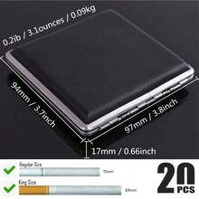 Slim 84mm Metal Cigarette Case 2-Pack Set - Premium Leather Cig Box For 20 Cigs With Magnetic Closure, Fashionable Smoking Accessories For Men & Women, Travel & Nightlife Essentials (Black & Brown) - 預設 - 查看 6