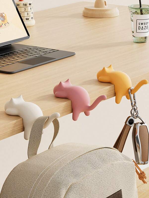 1pc Cat Shaped Multi-Function Hook, Easy Installation No Drilling Required Hook, Suitable For Hanging Bags, Placing On Desk, Organizing Cables, Hanging Clothes, Towels, Hats And Purses, Ideal For Dorm, Bedroom, Office, Bathroom, Also Can Be Used As Decor, Practical Gift For Friends, Christmas, New Year