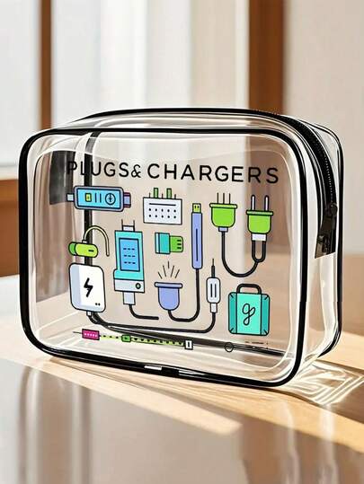 透明拉链手提包 - 轻便旅行收纳包，拉链封口，透明洗漱包，化妆包，电子产品收纳包，男女通用，适合机场、健身房、日常使用 - 易于清洁设计，旅行包，健身手提包，现代行李配件，拉链封口，时尚手提包，耐用，健身爱好者充电器收纳包，可装移动电源、手机充电器、相机配件