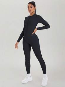 MASKERT Kombinezon sportowy, kombinezon z odkrytymi plecami, kombinezon z długim rękawem, kombinezon do ćwiczeń fitness, kombinezon do jogi, swobodny i wygodny - Czarne - Zobacz 5