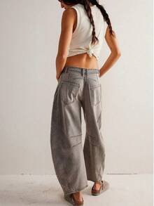 女士春夏休闲老款阔腿牛仔裤宽松长裤 - 棕色 - 查看 4