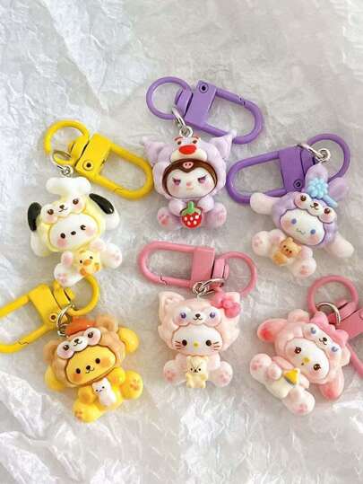 Sanrio 1/6 pièces Porte-clés pendentif Hello chat, parfaite décoration Kuromi pour sacs à dos et sacs à main, et aussi un choix de cadeau idéal (certaines pièces peuvent être aléatoires)