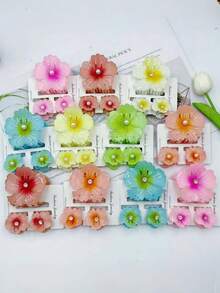 3个/12个/18个/39个装 花卉图案 ABS 塑料发夹，适合居家、学校、海滩、办公室、派对、生日、返校、旅行、度假等场合，甜美发夹，四季皆宜，发爪夹，发夹，发卡，发夹，发卡，花朵发夹，夏季发饰 - 彩色 - 查看 5