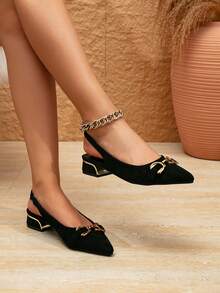 Women's French Style Mid-Heel Chunky Heel Pointed Toe Versatile Dress Sandals, European And American Fashion Closed Toe, Spring/Summer - Black - View 3