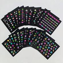 24 Sheets 3D Glow In The Dark Neon Nail Stickers Glittery Glossy Self-Adhesive Nail Art Stickers Butterfly Love Heart Flower Nail Art Decoration For Women Girl DIY Nail Art Deco - 彩色 - 查看 3
