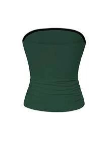 Áo tank top không dây, màu trơn, co giãn ôm sát dành cho nữ của Vaiaye, áo camisole cơ bản không dây thời trang cho mùa xuân và mùa hè. - màu xanh lá - Xem 4