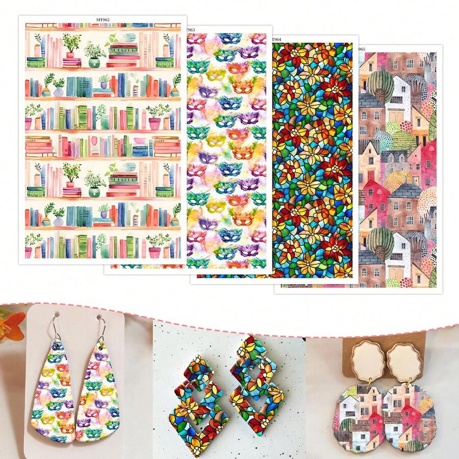 1 coală de hârtie de transfer pentru lut polimeric, imitație de marmură retro abstract flori lut transfer hârtie pentru cercei din lut polimeric, vintage flori margarete transfer hârtie lut bijuterii pictură în ulei bijuterii - Multicolor - Vizualizare 1