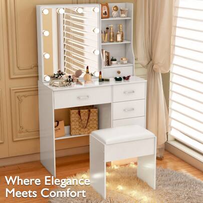 [Excluding Table]Dressing Stool Makeup Bench Cushioned Vanity Stool Piano Seat Chair UK Ship