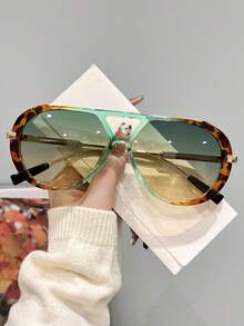 1pc Classic Fashion Aviator Glasses For Men & Women, Metal Double Bridge Large Frame, Essential For Travel, Beach, Campfire Party, Gift, Retro Street Style, Driving, Outdoor, Party, Stage Performance, Back To School Season, Holiday Accessory - Multicolor - View 19