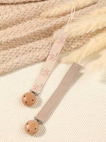 1pc Pacifier Chain With Printed Floral & Geometric Pattern, Fashion Baby Pacifier Clip Holder, Wooden 3-Hole Pacifier Clip, Suitable For Baby Boys And Girls, Daily Use Gift - Multicolor - View 20