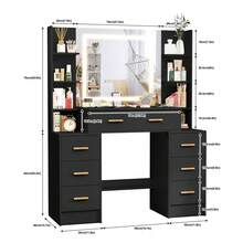 Makeup Dressing Table With Mirror, 7 Drawers & Storage Shelves, 3 Color Modes & Adjustable Brightness LED Mirror, Bedroom Furniture, Great Christmas Or Halloween Gift For Women And Girls ﻿