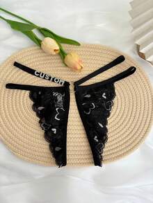 1pc Personalized Custom Thongs, Custom Crystal Letter Name T-Pants, Sexy Women's Open Crotch Sexy Panties, Lace Bottomless Crotch Dating Panties, Gifts For Mom, Friends, Girlfriends, Lovers, Wives, Anniversaries, Anniversary, Birthdays, Valentine's Day, Christmas, Halloween Gifts - Multicolor - View 6