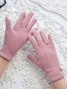 2 Pairs Of Autumn/Winter Fleece Ladies Touch-Sensitive Pearl-Lined Finger Gloves - Gentle And Elegant, Multi-Functional Korean-Style Anti-Wear Five-Finger Gloves. They Are Warm Gifts For Family And Friends And Are Suitable For Daily Outings. - Multicolor - View 4