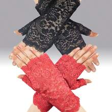 D EXCEED 1/2 件女士短款蕾丝手套露指新娘腕手套歌剧晚会婚礼茶会舞会角色扮演