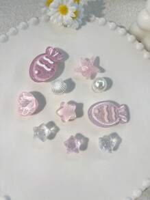 10pcs Cute Resin Pink Fish, Heart, Seashell, Starfish Ocean Elements Shoe Charms, Suitable For Garden Shoes, Sandals, Clogs, Great For Vacation, Gifts