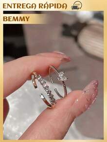 BEMMY 2 Piece Elegant Heart Shaped Ring With Rhinestone, Suitable For Women To Wear Daily And Dinner Parties - Silver - View 2