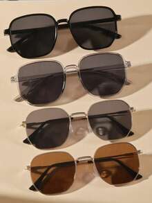 1 Pair/4 Pairs Unisex Couple Combination, Square Metal Fashion Glasses, Elegant Luxury High-Quality Glasses, Versatile, Suitable For All Face Shapes, Applicable For Parties, Holidays, Outdoor Travel, Hiking, Photography, Women's Clothing, Business Casual Gifts, Beach Accessories, With Windproof And Sand Protection Function, Suitable For All Seasons. - Multicolor - View 4