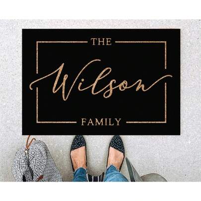 Black Custom Doormat, Black Welcome Non-Slip Mat, Custom Last Name Doormat, Personalized Doormat, Modern Black Doormat, Housewarming Décor Gift Idea - 24"X16"/30"X18"