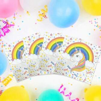 20 pièces Serviettes en papier Licorne, Serviettes en papier Fête Arc-en-ciel, Mouchoirs imprimés, Vaisselle à motif étoile, Papier-mouchoir de dessin animé, Convient pour Anniversaire, Baby Shower, Fête à thème, Décoration de table de fête