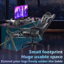 A-Frame Gaming Desk 140cm Wide With LED | 1.5cm Thick MDF Board & Steel Frame | Ergonomic Computer Desk Spacious Work Surface | RGB Gamer Table Home Office Desk - Black - View 4