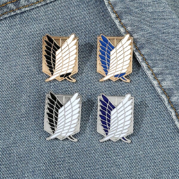 4pcs Vintage Attacking Titans Survey Corps Wings Of Freedom Metal Brooch Pins, Anime Themed Feather Totem Badge, Retro Japanese Style Pins For Backpack, Clothing Decor, Anime Collection