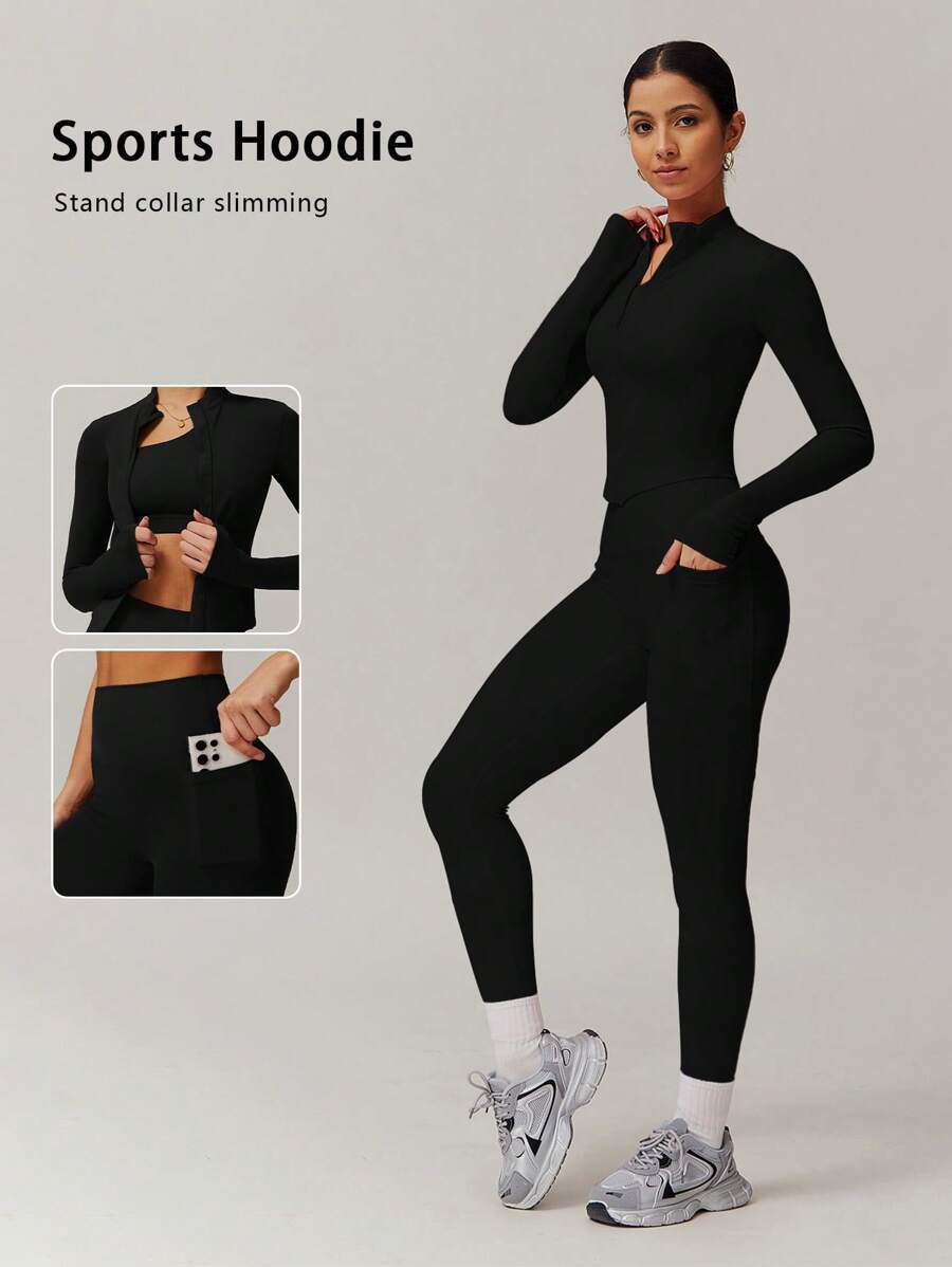 6pecil 2 Stücke/Set Damen Slim Fit Lässig Yoga Outfit, Langarm Top und lange Hose für Alltag Herbst/Winter Gym Set Trainingsanzug für Frauen