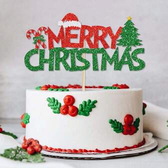 1pc Christmas Cake Topper, Christmas Party Decoration, Christmas Tree Decoration, Merry Christmas Cake Decor, Suitable For Christmas Party Decoration, Christmas Kitchen Decor 2025