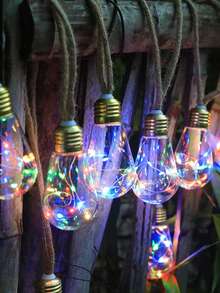 1pc 8 Modes Solar Powered Vintage Hemp Rope String Lights, Patio Garden Camping Decor, 4M 10LED Or 6M 16LED - Warm Light - View 14