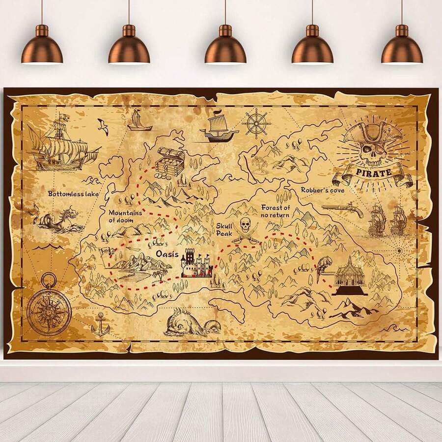 1 Stück Piratenschatz-Karten Hintergrund, Piraten-Themen Hintergrund, Schmuck-Karten Banner Fotografie für Halloween Party Dekoration, Karneval Geburtstag